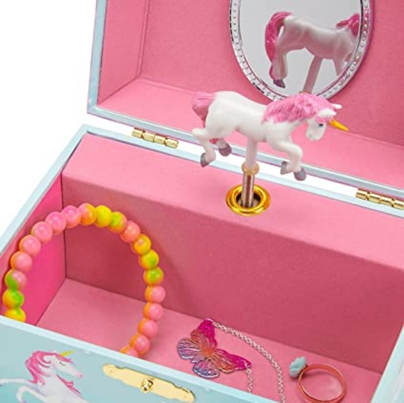 Jewelkeeper Girl's Musical Jewelry Storage Box with Spinning Unicorn, Rainbow - Picture 2 of 5